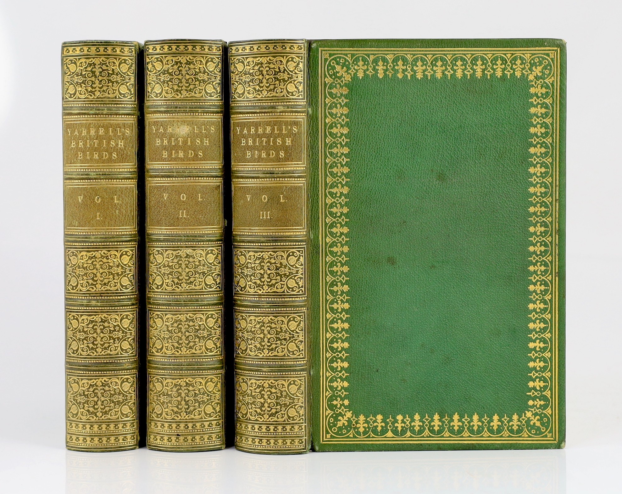 Yarrell, William - A History of British Birds, 3rd edition, with many additions, 3 vols. illus. throughout with wood-engravings; contemp. gilt extra decorated green morocco, panelled spines, ge. & gilt turn-ins, 1856
